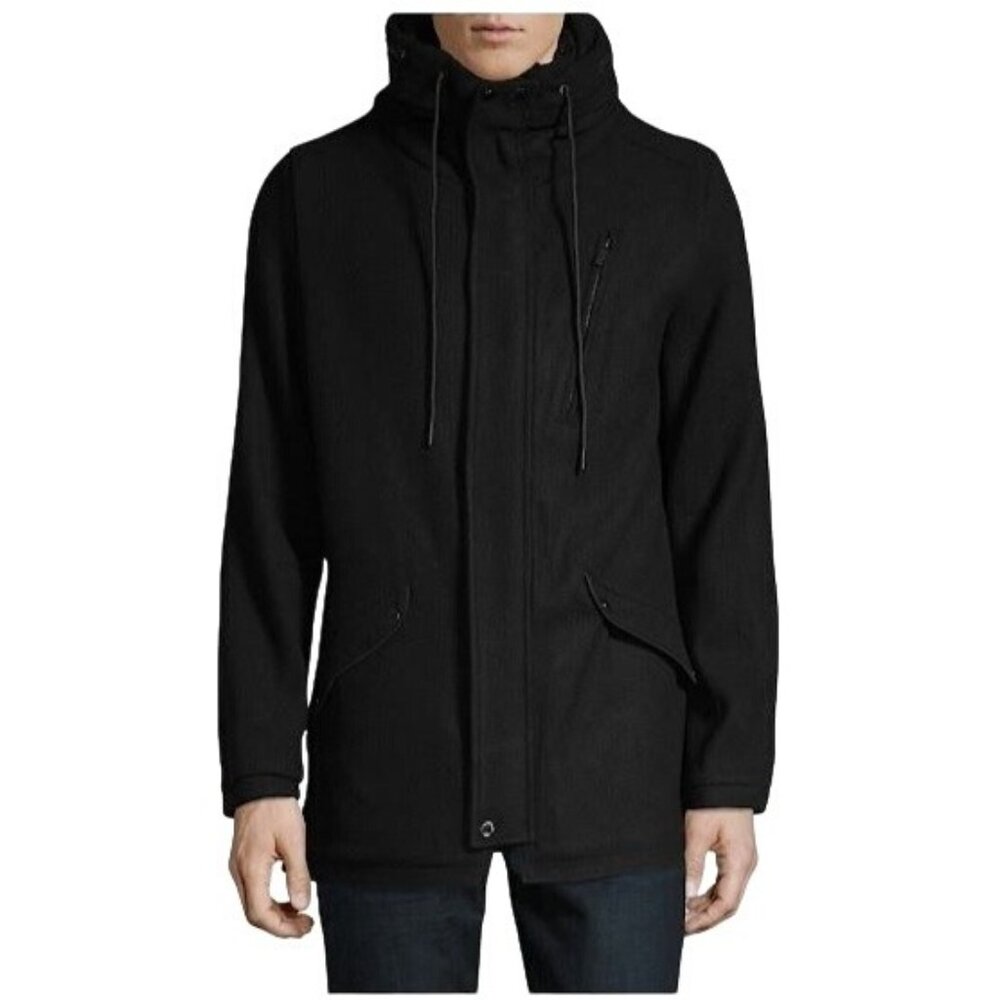 Karl Lagerfeld Paris Men's Textured Anorak with Faux Fur Lining M